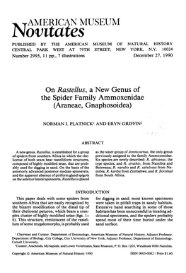 Novitatesamerican MUSEUM PUBLISHED by the AMERICAN MUSEUM of NATURAL HISTORY CENTRAL PARK WEST at 79TH STREET, NEW YORK, N.Y