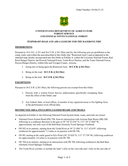 Fossil Creek Temporary Road Closure 03-12-04