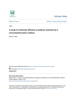 A Study of Molecular Diffusion in Polymer Solutions by a Microinterferometric Method