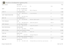 Vinylton Schallplatten (Gebraucht) Artikel Interpret Album/Modell Preis Vinyl Cover Jahr Prod-Nr Info WUG