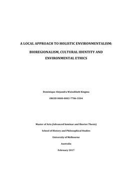 Bioregionalism, Cultural Identity and Environmental Ethics