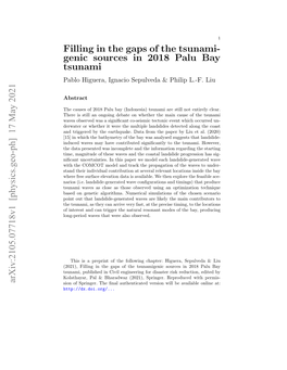 Filling in the Gaps of the Tsunami- Genic Sources in 2018 Palu Bay Tsunami Arxiv:2105.07718V1 [Physics.Geo-Ph] 17 May 2021