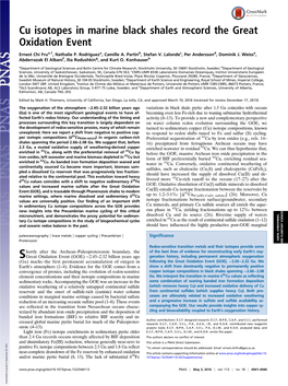 Cu Isotopes in Marine Black Shales Record the Great Oxidation Event