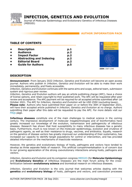 INFECTION, GENETICS and EVOLUTION Journal of Molecular Epidemiology and Evolutionary Genetics of Infectious Diseases (MEEGID)