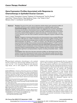 Gene Expression Profiles Associated with Response to Chemotherapy in Epithelial Ovarian Cancers Amir A