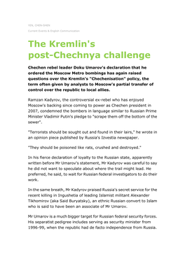 The Kremlin's Post-Chechnya Challenge