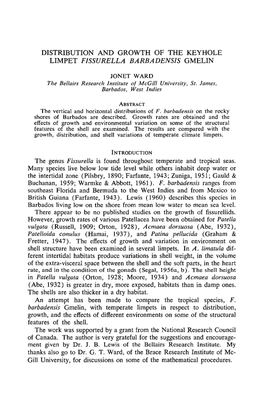 Distribution and Growth of the Keyhole Limpet <I>Fissurella Barbadensis