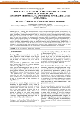 Siri' Na Pacce Culture of Bugis-Makassar in the Context of Modern Life (Overview Historicality and Theory Jean Baudrillard Simulation)