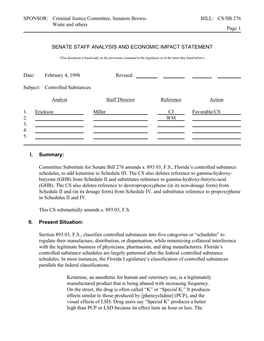 SPONSOR: Criminal Justice Committee, Senators Brown- BILL: CS/SB 276 Waite and Others Page 1