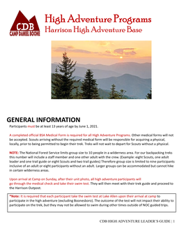 High Adventure Programs Harrison High Adventure Base