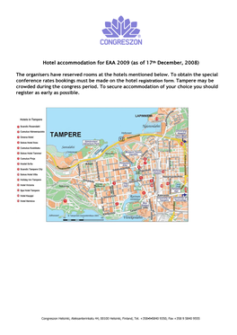 Hotel Accommodation for EAA 2009 (As of 17Th December, 2008)