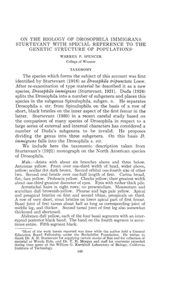 On the Biology of Drosophila Immigrans Sturtevant with Special Reference to the Genetic Structure of Populations1 Warren P