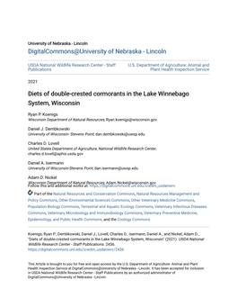 Diets of Double-Crested Cormorants in the Lake Winnebago System, Wisconsin