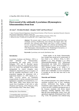 (Hymenoptera: Ichneumonidae) from Iran