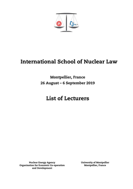 International School of Nuclear Law List of Lecturers