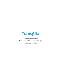 Transalta Corporation Management's Discussion and Analysis December