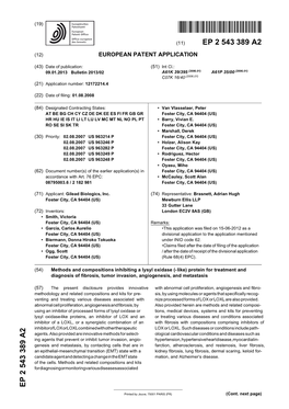 Methods and Compositions Inhibiting a Lysyl Oxidase (-Like) Protein for Treatment and Diagnosis of Fibrosis, Tumor Invasion, Angiogenesis, and Metastasis