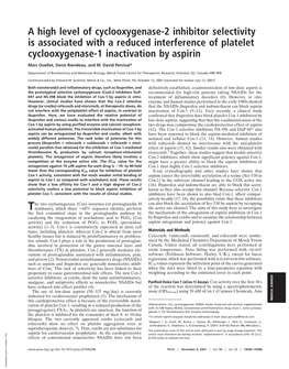 A High Level of Cyclooxygenase-2 Inhibitor Selectivity Is Associated with a Reduced Interference of Platelet Cyclooxygenase-1 Inactivation by Aspirin