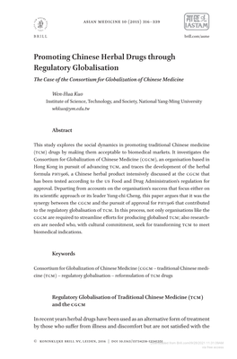 Promoting Chinese Herbal Drugs Through Regulatory Globalisation the Case of the Consortium for Globalization of Chinese Medicine