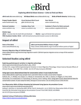 Impact of Ebird Selected Studies Using Ebird