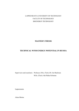 Master's Thesis Technical Wind Energy Potential In