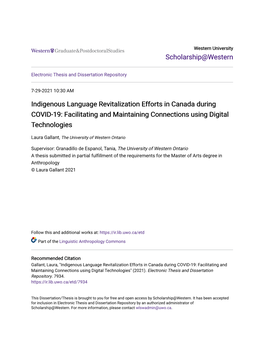 Indigenous Language Revitalization Efforts in Canada During COVID-19: Facilitating and Maintaining Connections Using Digital Technologies