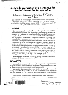 Acetamide Degradation by a Continuous-Fed Batch Culture Of