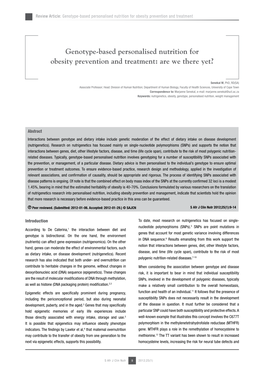 Genotype-Based Personalised Nutrition for Obesity Prevention and Treatment