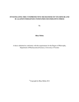 Investigating the Cytoprotective Mechanisms of Vitamins B6 and B1 Against Endogenous Toxin-Induced Oxidative Stress