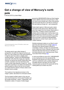 Get a Change of View of Mercury's North Pole 6 January 2015, by Jason Major