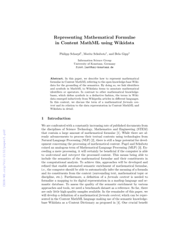 Representing Mathematical Formulae in Content Mathml Using Wikidata