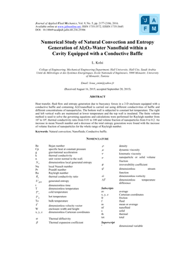 Numerical Study of Natural Convection and Entropy Generation of Al2o3-Water Nanofluid Within a Cavity Equipped with a Conductive Baffle