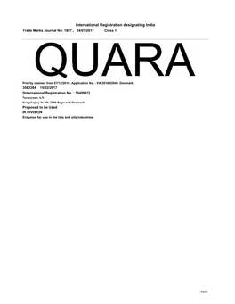 International Registration Designating India Trade Marks Journal No: 1807 , 24/07/2017 Class 1