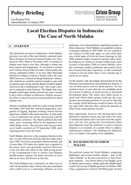 January 2009 Local Election Disputes in Indonesia: the Case of North Maluku