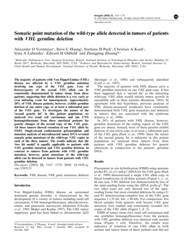 Somatic Point Mutation of the Wild-Type Allele Detected in Tumors of Patients with VHL Germline Deletion