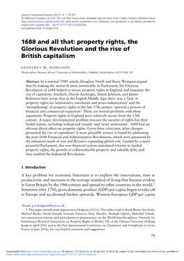 1688 and All That: Property Rights, the Glorious Revolution and the Rise of British Capitalism