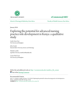 Exploring the Potential for Advanced Nursing Practice Role Development in Kenya: a Qualitative Study Linda Anne East the University of Nottingham