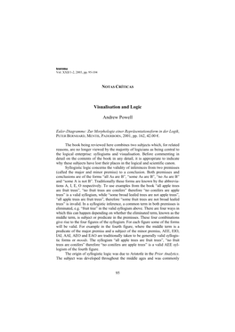 Visualisation and Logic: Review of Euler-Diagramme: Zur Morphologie Einer Repräsentationsform in Der Logik, Peter Bernhard, Me