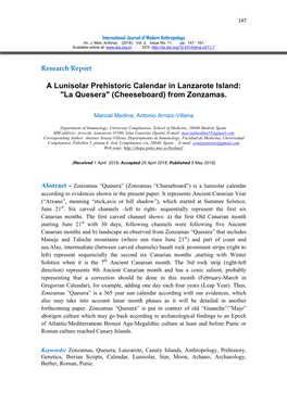 A Lunisolar Prehistoric Calendar in Lanzarote Island: "La Quesera" (Cheeseboard) from Zonzamas