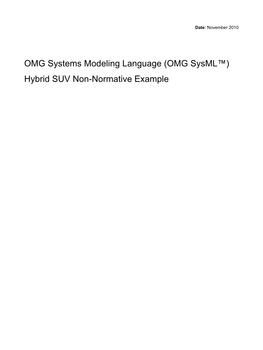 OMG Systems Modeling Language (OMG Sysml™) Hybrid SUV Non-Normative Example