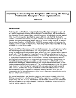 Expanding the Availability and Acceptance of Voluntary HIV Testing: Fundamental Principles to Guide Implementation