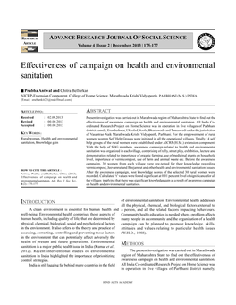 Effectiveness of Campaign on Health and Environmental Sanitation