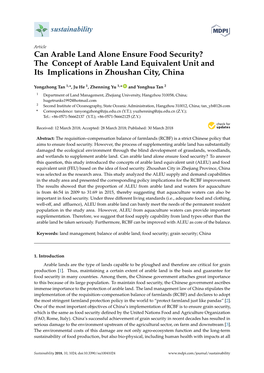 Can Arable Land Alone Ensure Food Security? the Concept of Arable Land Equivalent Unit and Its Implications in Zhoushan City, China