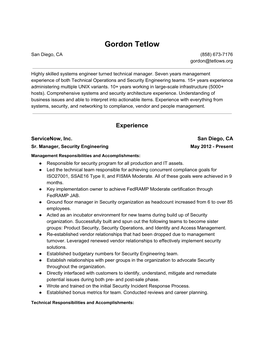 Gordon Tetlow San Diego, CA (858) 673-7176 Gordon@Tetlows.Org