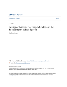 Zechariah Chafee and the Social Interest in Free Speech Charles L