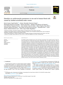 Disorders on Cardiovascular Parameters in Rats and in Human Blood Cells Caused by Lachesis Acrochorda Snake Venom