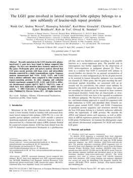 The LGI1 Gene Involved in Lateral Temporal Lobe Epilepsy Belongs to a New Subfamily of Leucine-Rich Repeat Proteins
