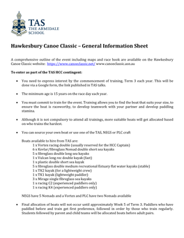 Hawkesbury Canoe Classic – General Information Sheet