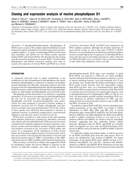 Cloning and Expression Analysis of Murine Phospholipase D1 William C