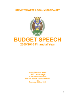 BUDGET SPEECH 2009/2010 Financial Year